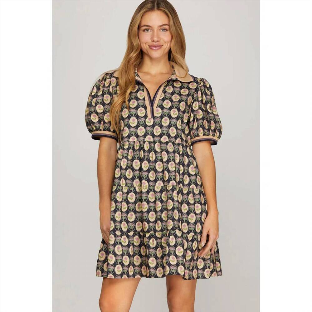 NEW SHE + SKY floral mini dress in navy